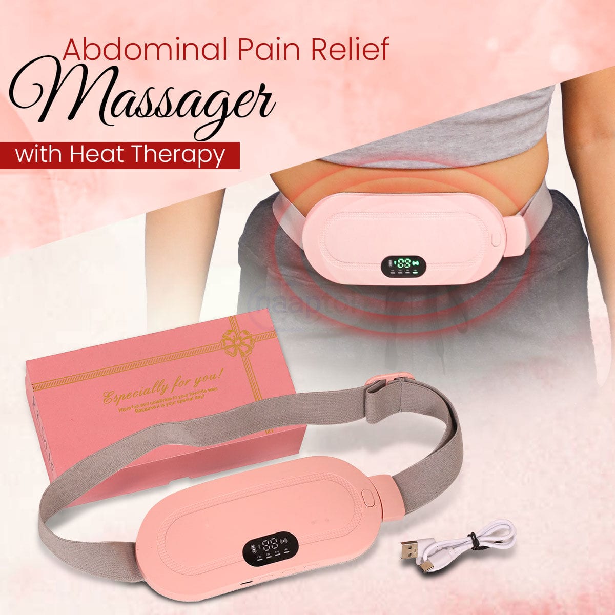 Electric Cordless Heating Pad for Period Pain, Cramp Relief, Back Pain in Period, Belly Warmer Heating Pad with 4 Heat Levels 4 Vibration Modes, Caring Gift Heating Pad Belt for Women