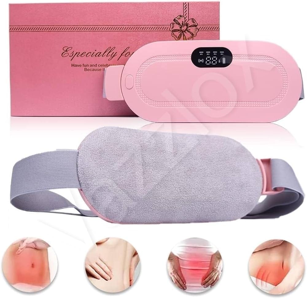 Electric Cordless Heating Pad for Period Pain, Cramp Relief, Back Pain in Period, Belly Warmer Heating Pad with 4 Heat Levels 4 Vibration Modes, Caring Gift Heating Pad Belt for Women